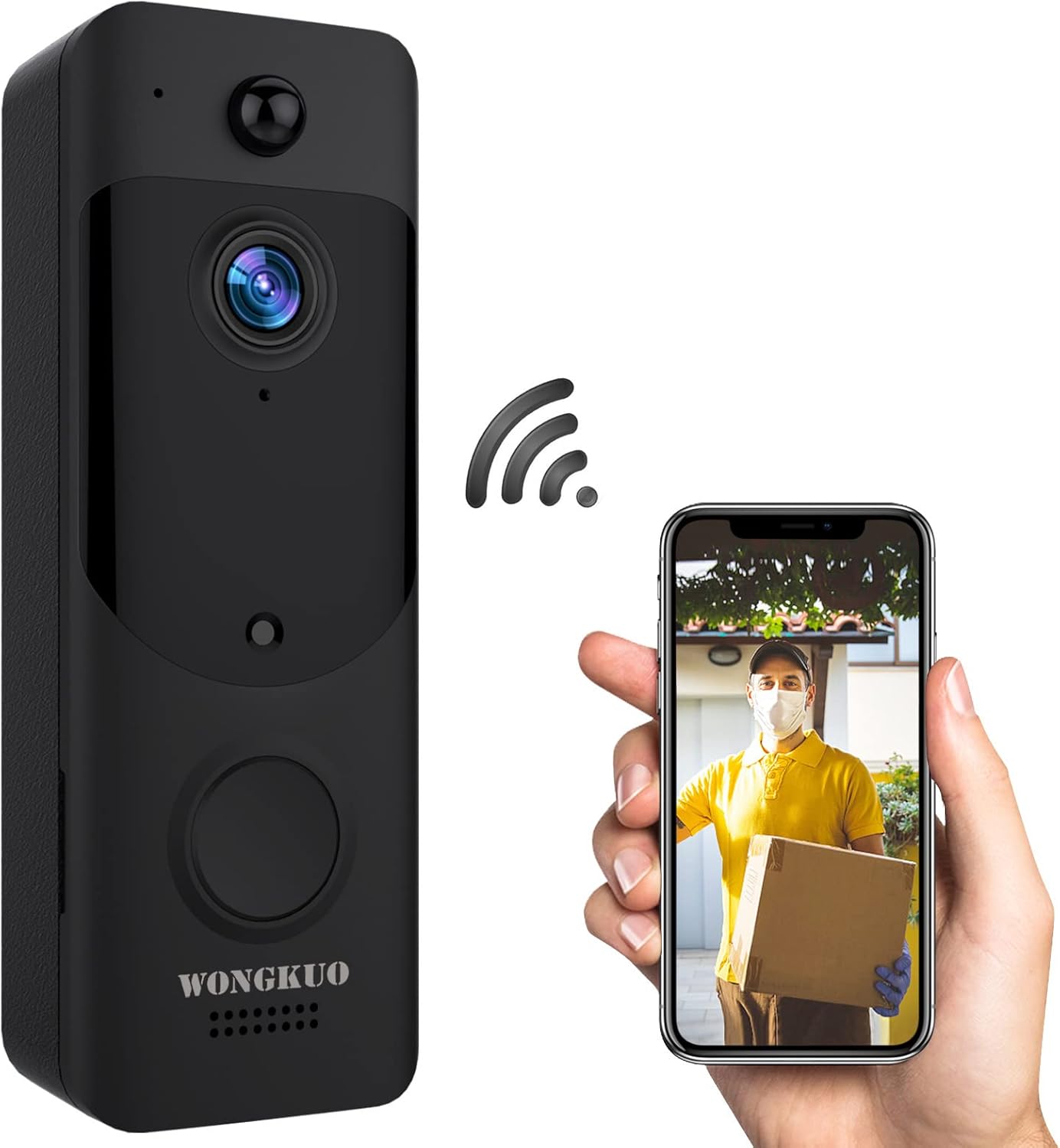 WiFi Video Doorbell Camera Wireless - WONGKUO 2022 Updated Human Detection Home Indoor Wireless Doorbell Camera with Free Cloud Storage, 2-Way Audio, Rechargeable Battery Operated, Night Vision Pack of 2
