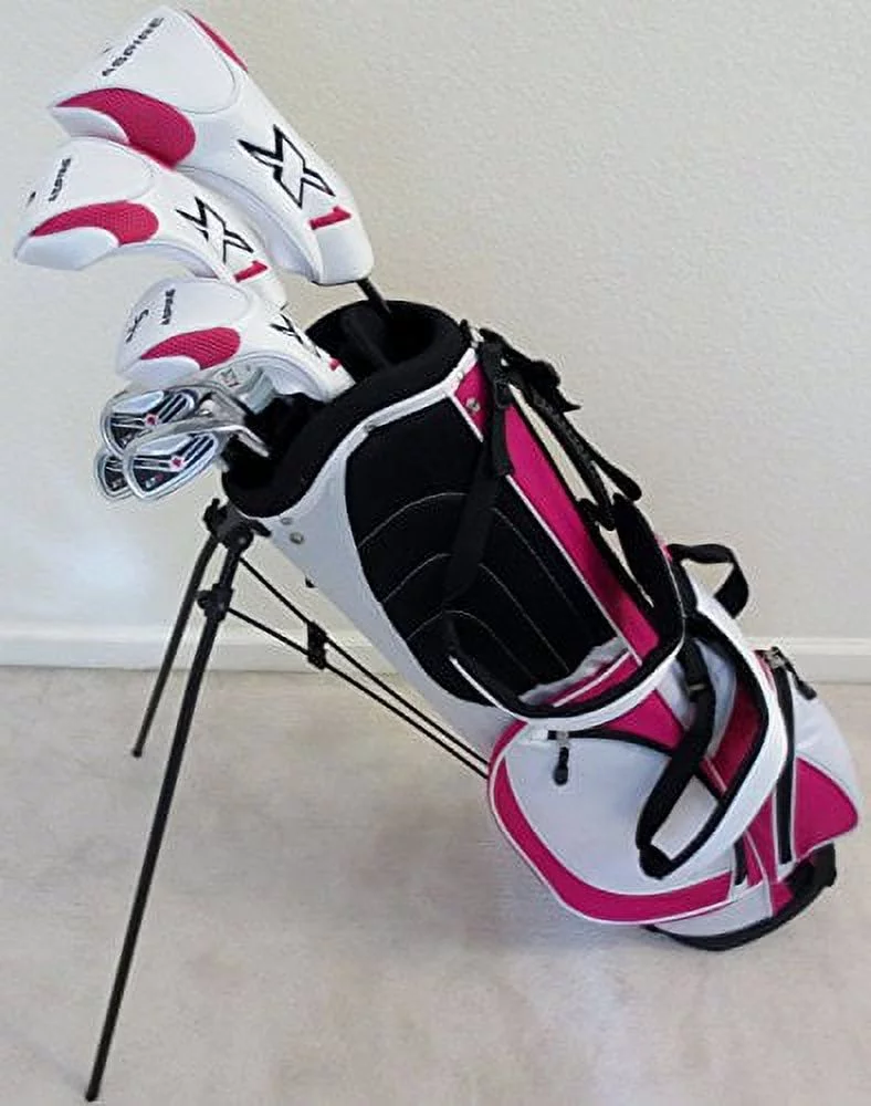 Ladies Complete Golf Club Set Womens Driver, Fairway Wood, Hybrid, Irons, Putter, Stand Bag Right Handed White and Pink Colors - Curated Treasures Market