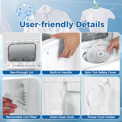 COSTWAY Portable Washing Machine, Twin Tub 20 Lbs Capacity, Washer(12 Lbs) and Spinner(8 Lbs), Durable Design, Timer Control, Compact Laundry Washer for RV, Apartments and Dorms