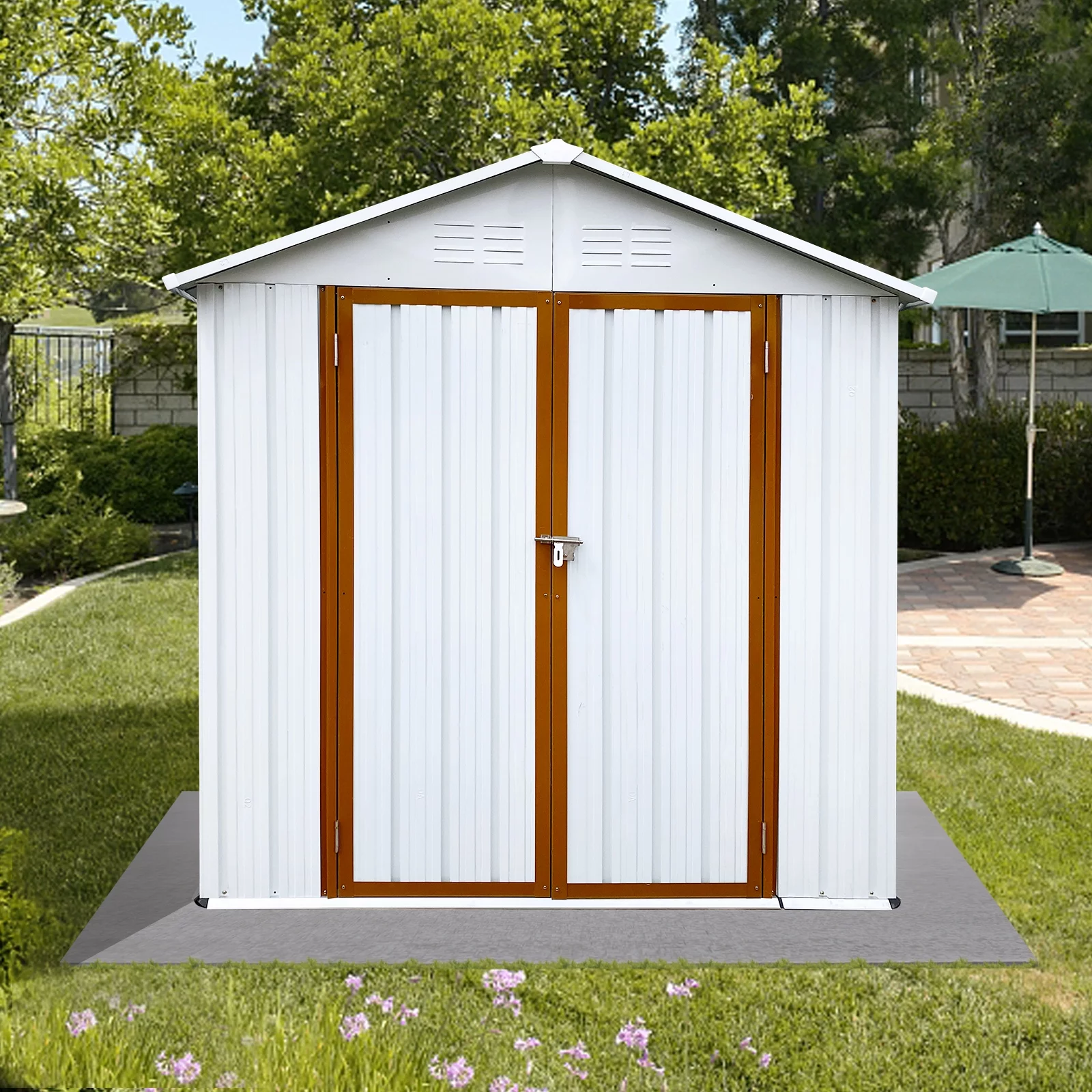 6 x 4 ft Sheds and Outdoor Storage, Metal Storage Shed with Sliding Roof and Lockable Door for Garden Tools, Bike and Garbage Can, Waterproof Outdoor Storage Cabinet, White