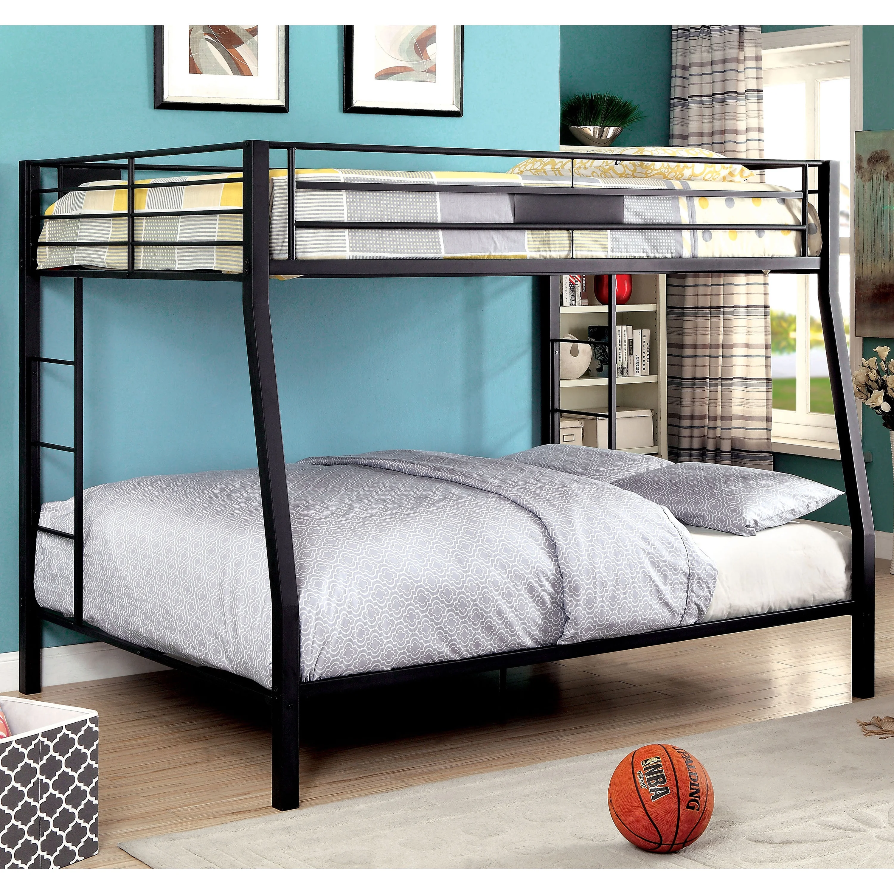 Furniture of America Clarence Metal Bunk Bed, Full over Queen, Black