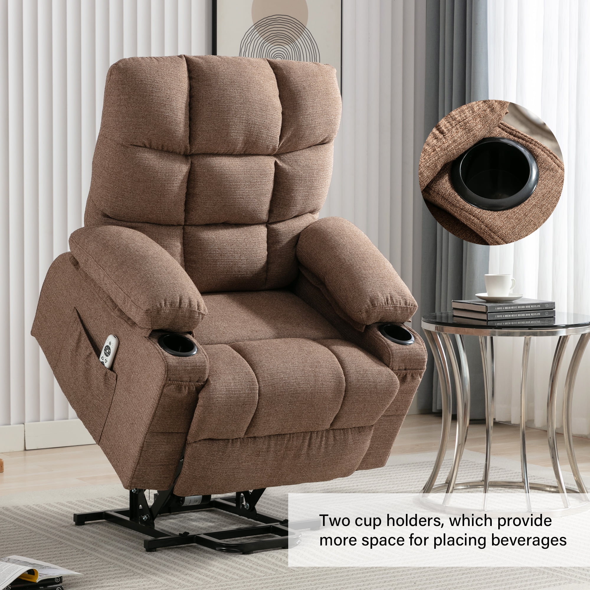 Power Lift Recliner Chair, 23in Wide Large Recliner Chair for Elderly with Massage and Heating, Electric Massage Lift Recliner Chair with Cup Holder, Pocket, USB Port, 330lbs Weight Capacity, Brown - Curated Treasures Market
