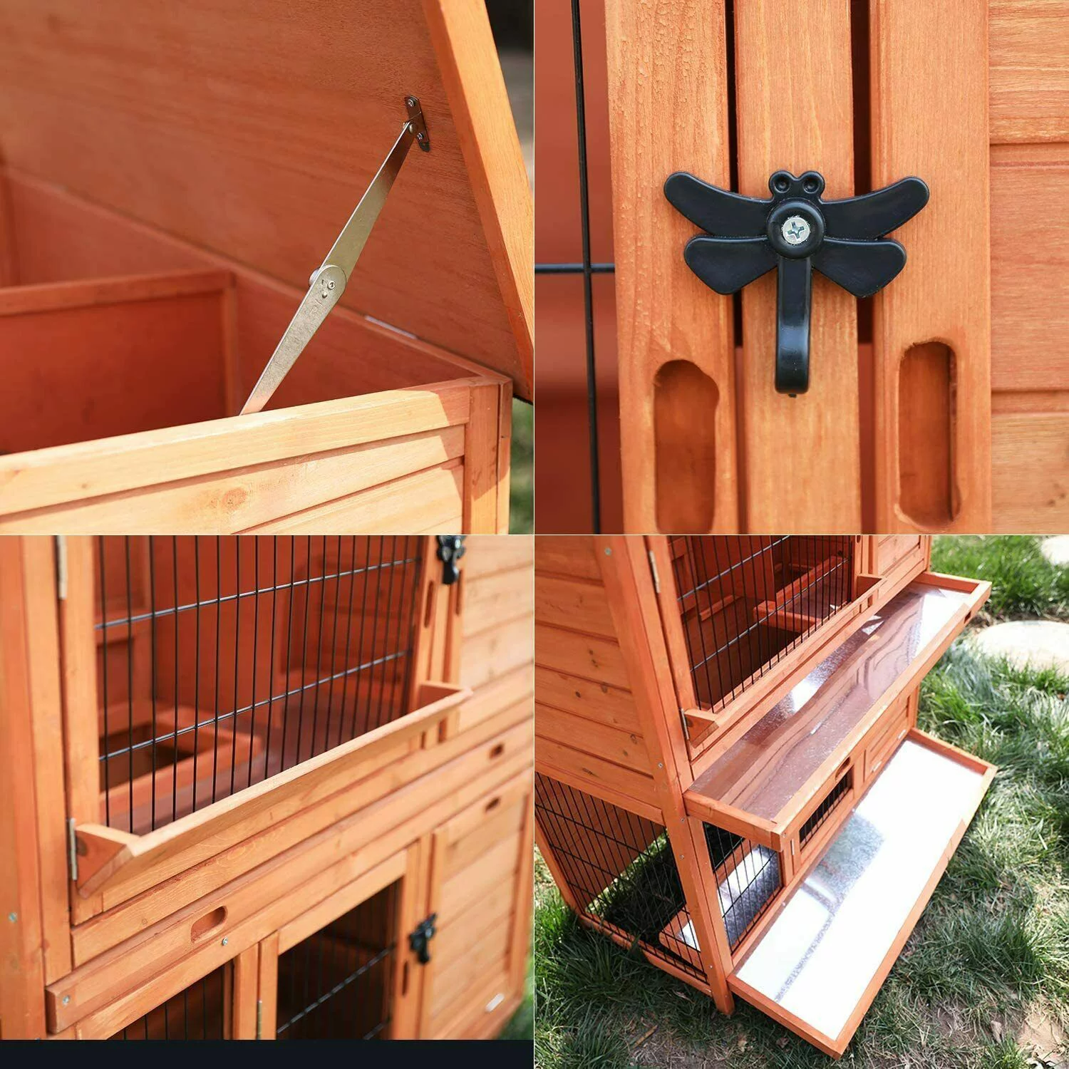 Pirecart 42.3" Wooden Rabbit Hutch, Backyard Bunny Cage W/ Removable Tray - Curated Treasures Market