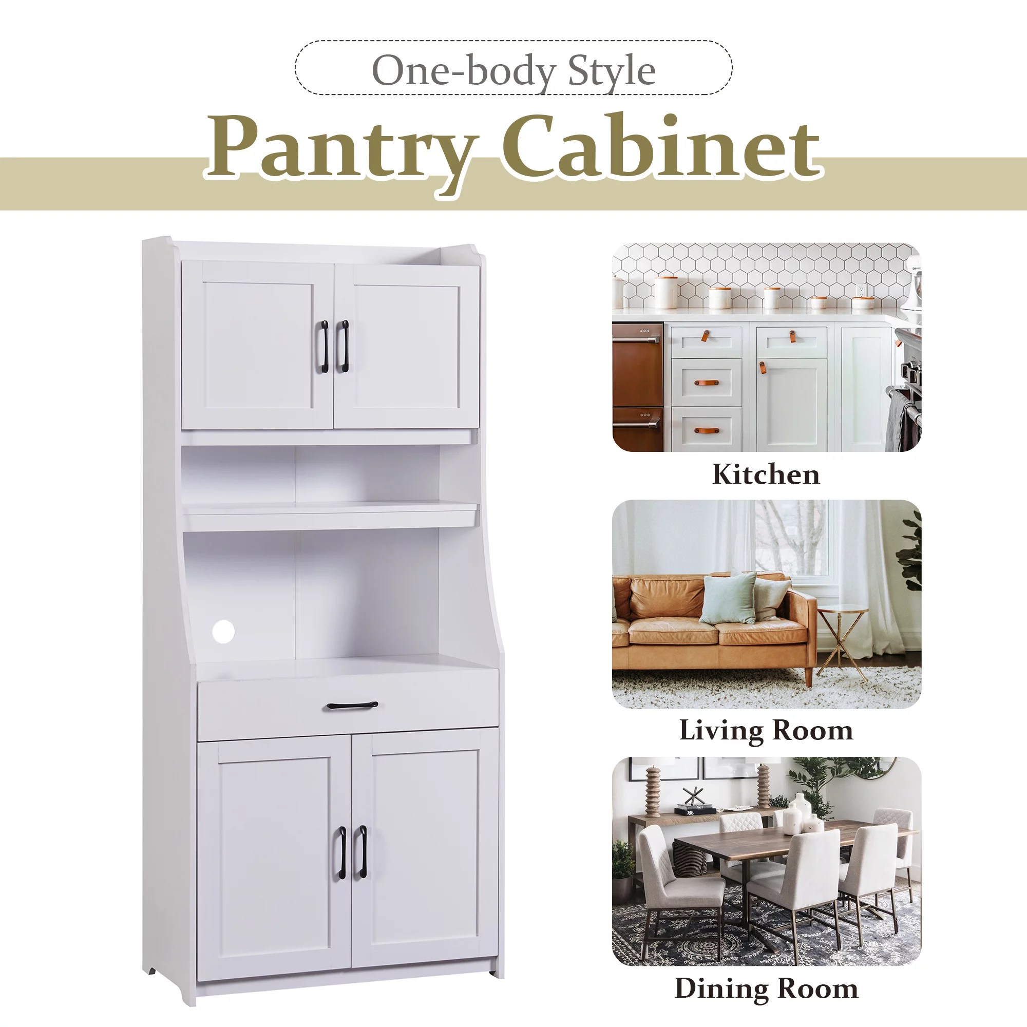 Bellemave 71" Kitchen Pantry Storage Cabinet, Wood Freestanding Hutch Cabinet with Doors and Adjustable Shelves,White - Curated Treasures Market