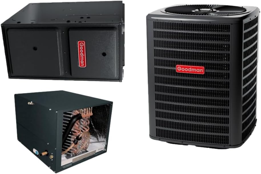 Goodman 2 TON 14.3 SEER2 AC Unit (GSXB402410) with 97% AFUE 80k BTU Low NOx Gas Heater (GMVM970804CN) and Horizontal Evaporator (CHPTA3026C4)