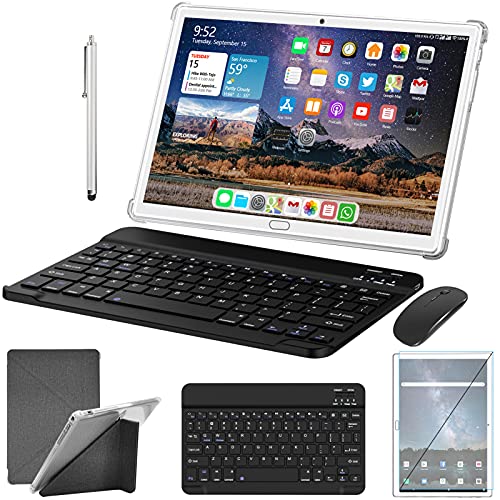 2 in 1 Tablet 10.1 Inch, Android 11.0 Tablets, 64GB/128GB ROM, Dual 4G Cellular with Keyboard, 18MP Camera, Octa-Core Processor, WiFi, GPS, Bluetooth, Google Certified Tablet PC