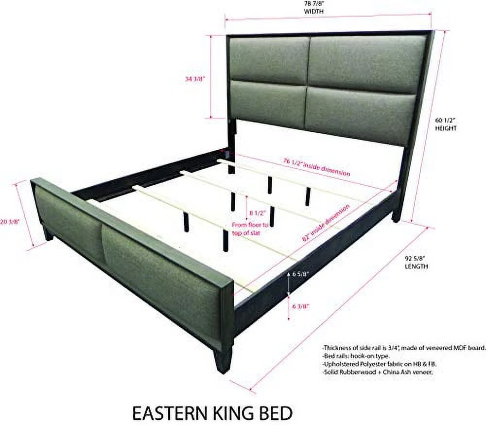 Kings Brand Furniture Sheldon 6-Piece King Size Gray Bedroom Set. Bed, Dresser, Mirror, Chest & 2 Nightstands