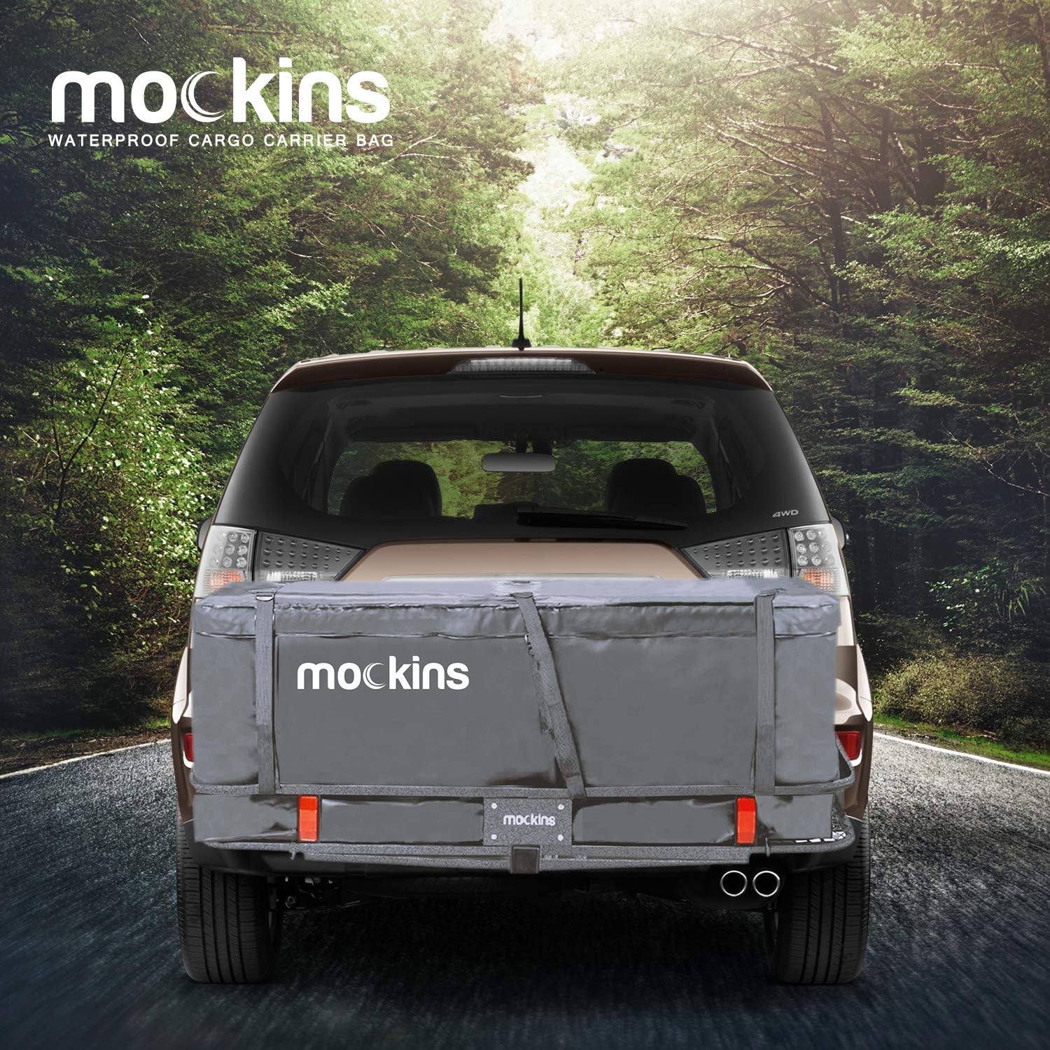 Mockins 15.5 Cu Ft Waterproof Cargo Bag for Hitch Carrier | The 57x24x19 Trailer Hitch Cargo Carrier Bag from Abrasion Resistant Vinyl | Cargo Carrier Hitch Mount Bag with Straps | Hitch Storage Bag