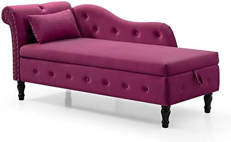 xrboomlife Tufted Velvet Chaise Lounge Indoor with   Upholstered Rolled Arm Chaise Lounges Indoor Chair  Right Arm Facing Chaise Lounge with Nailhead Trim for Living Room Bedroom Office W