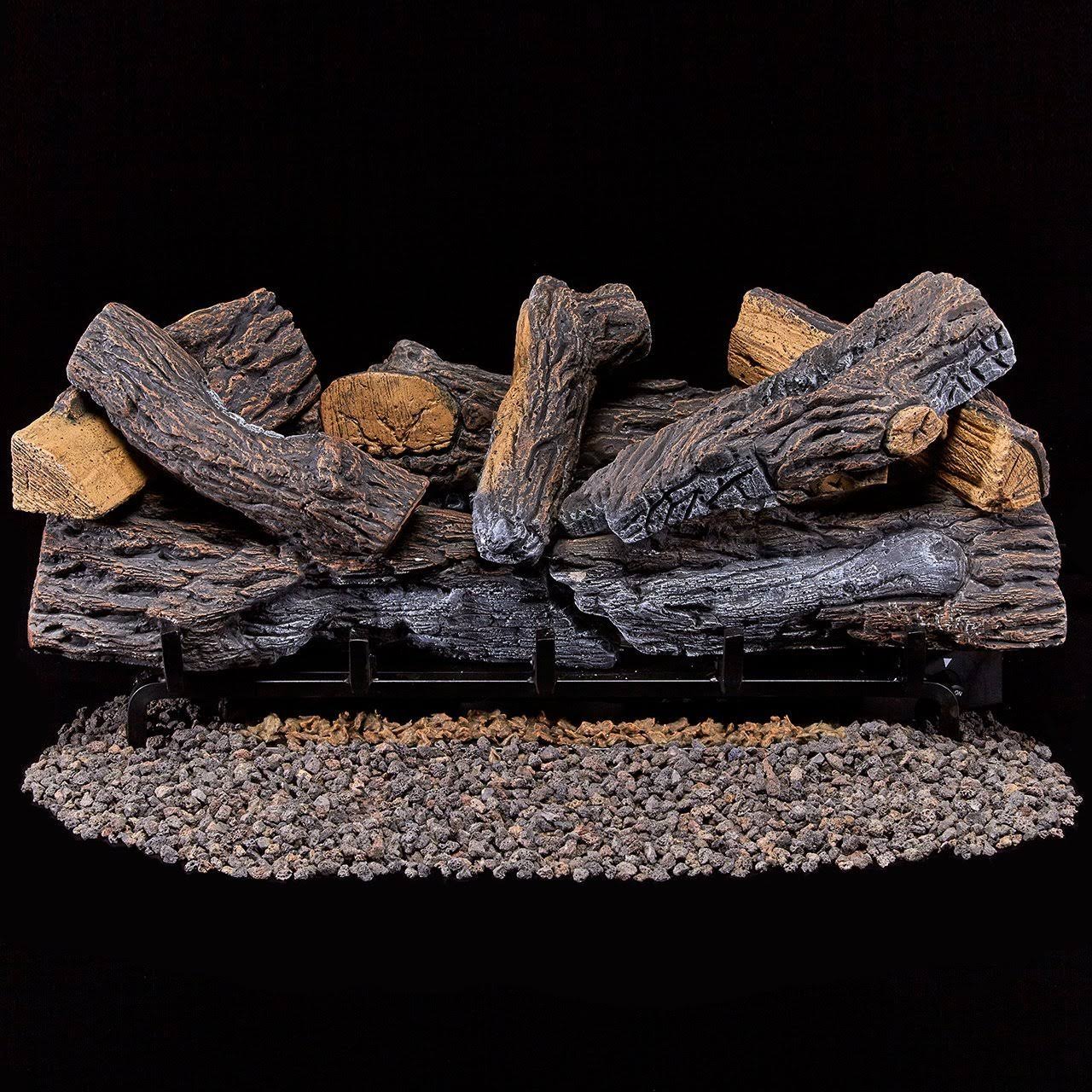 Duluth Forge Ventless Dual Fuel GAS Log Set - 30 in. Berkshire Stacked Oak - Remote Control