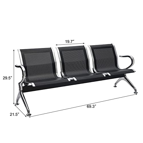 Kinsuite Waiting Room Bench Reception Chairs - Waiting Room Chairs Set of 2 with Arms 3-Seat PU Airport Reception Bench, Waiting Room Bench for Business Hospital Market, Black