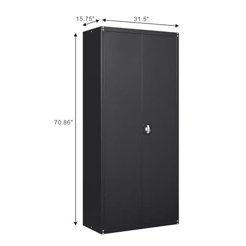 GREATMEET Metal Storage Cabinet with Locking Door and 4 Adjustable Shelves,70.8" H Lockable Steel Storage Cabinet for Home,Office,School Black