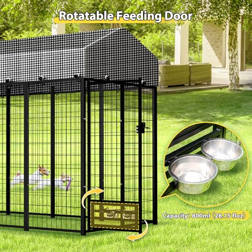 Large Outside Dog Kennel,Outdoor Dog Run Enclosure 8'x4'x6' Dog Pen House with Roof Cover Heavy Duty Welded Wire Steel Dog Playpen Animal Fence Without Feeding Door