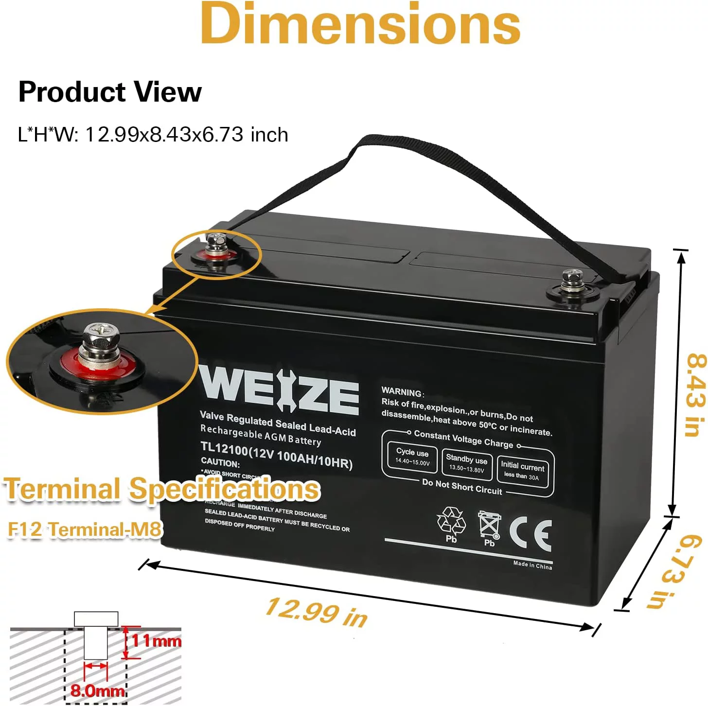 12V 100AH Sealed Lead Acid Rechargeable Deep Cycle SLA AGM Battery