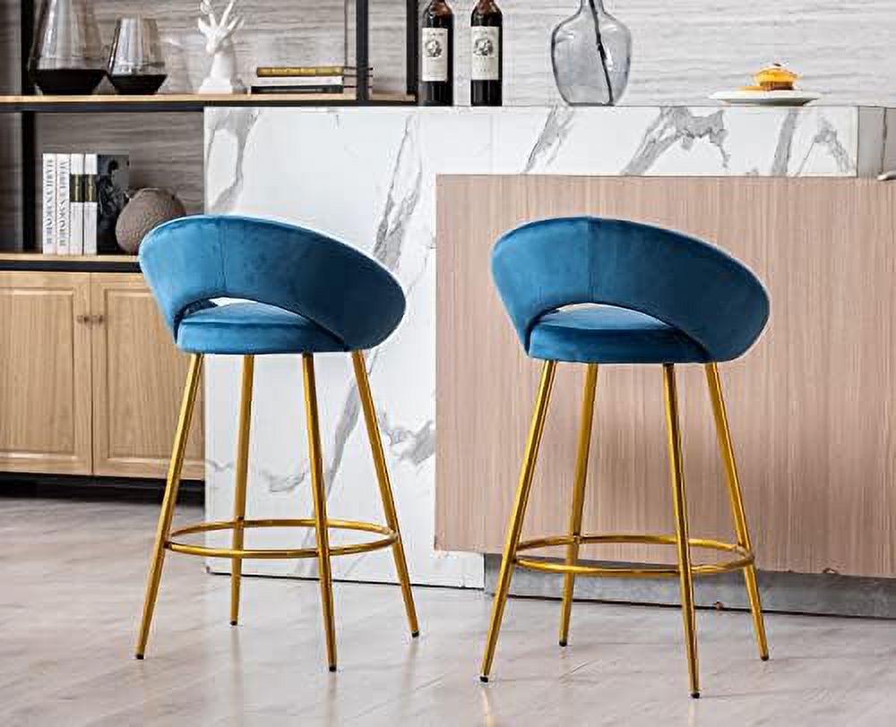 NLIBOOMLife Lovely 30" Velvet  Stools  with Gold Metal Legs  Mid Century Modern  Stools Low Back for Kitchen Island Home Pub-Silver