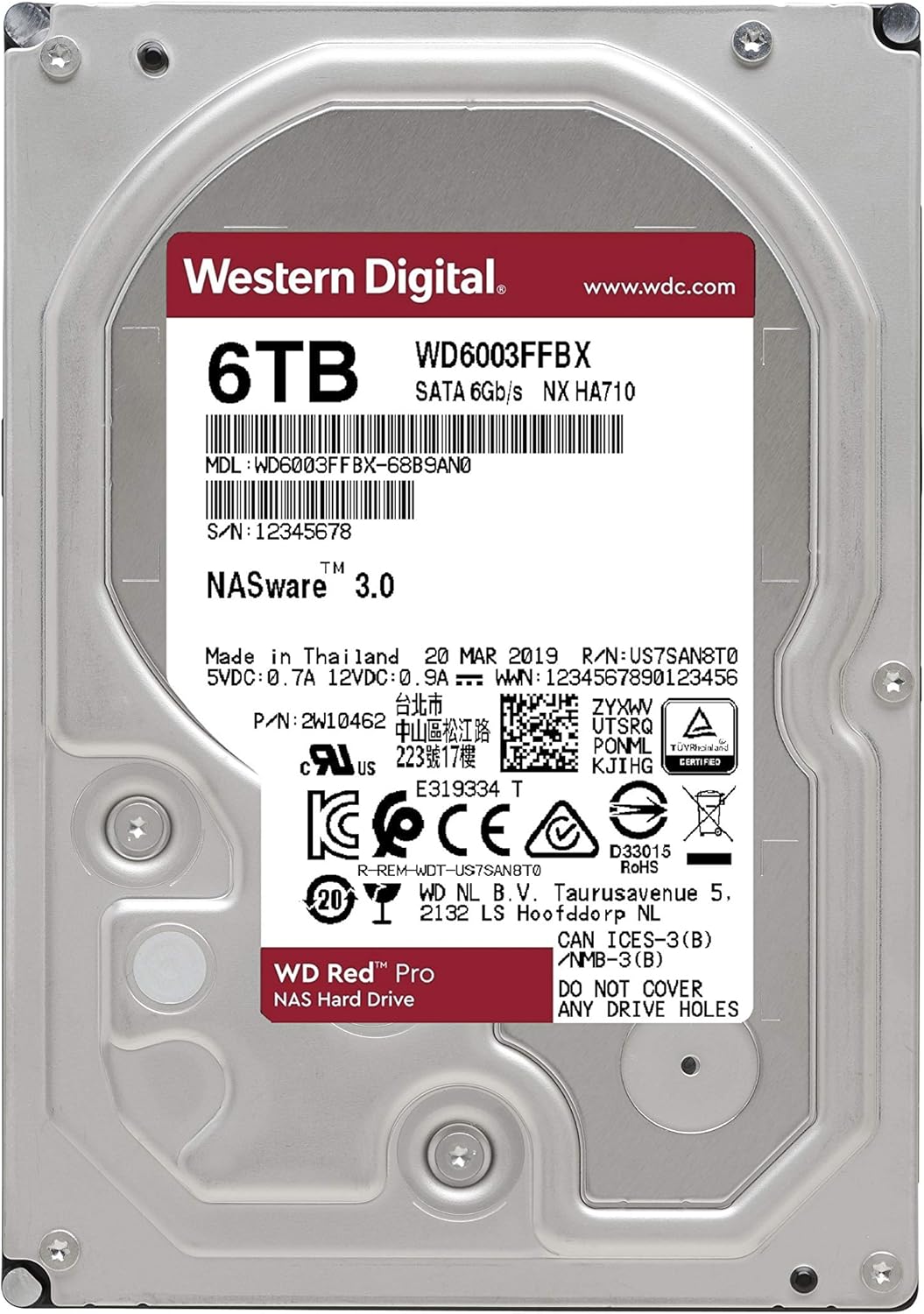 Western Digital 12TB WD Red Pro NAS Internal Hard Drive HDD - 7200 RPM, SATA 6 Gb/s, CMR, 256 MB Cache, 3.5 - WD121KFBX