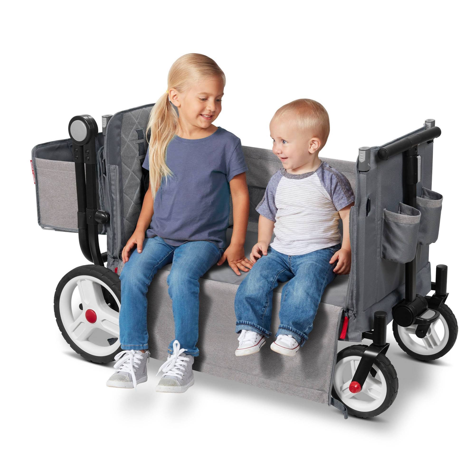 Radio Flyer Odyssey Stroller Wagon, Baby Stroller Wagon with Canopy and Bag, Grey
