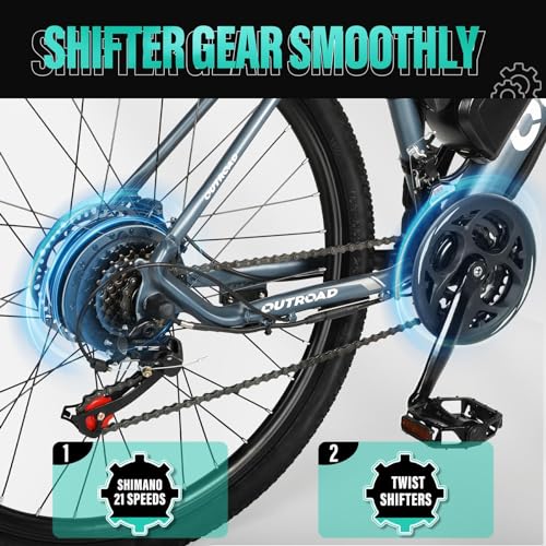 Outroad Electric Bike for Adults with Removable Battery, 40Miles 20MPH Commuting Electric Mountain Bike with 36V 350W/500W(Peak) Brushless Motor, 21-Speed Gear, 26" Tires and Front Fork Suspension