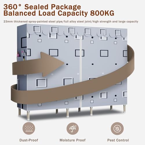 Portable Closets Space Saving Wardrobe - Canvas Wardrobe For Bedroom, Fabric Wardrobe Clothes Storage, Portable Wardrobe With 2 Side Pockets, With Shelves And Hanging Rail, For Bedroom, Living Room(11