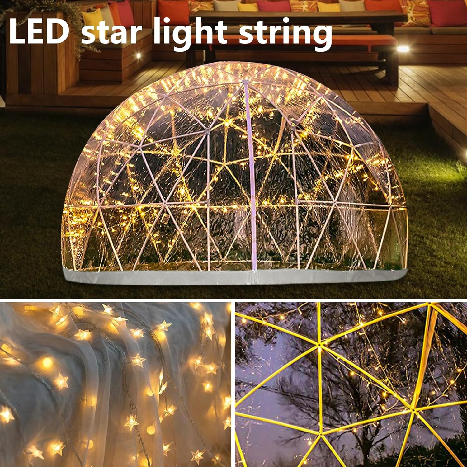 12FT Bubble Tent Dome, Outdoor Geodesic Dome Tent for 4-8 Person, Upgraded Garden Igloo with Triangular Transparent Window, Waterproof Clear Dome Tent Suitable for Camping, Party, Christmas Day