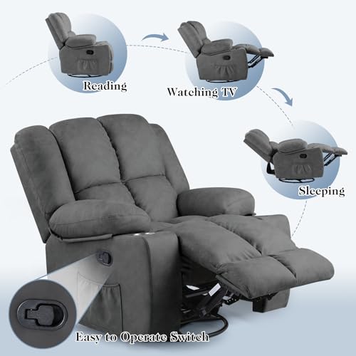 Oversized Power Lift Recliner Chair for Elderly with Massage, Electric Lift Chair Sofa with USB Port, Infinite Position, Side Pockets, Remote Control, Dark Grey