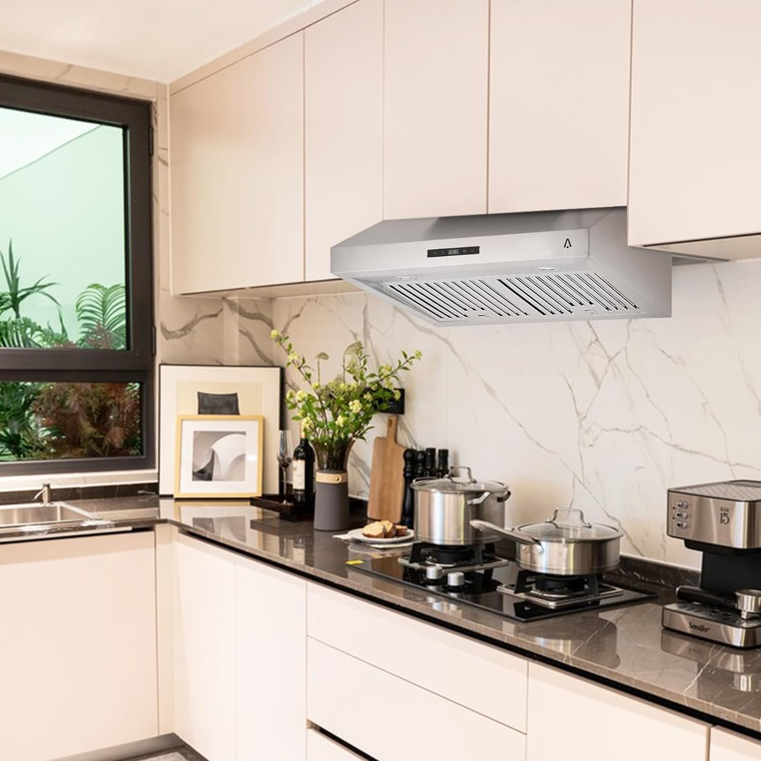 Range Hood,30 Inch Range Hood for Under Cabine Stainless Steel 3-Speed Exhaust Fan,Touch Screen, Dishwasher Safe Baffle Filters, LED Lamps, 400 Max Blower CFM,Low Noise for Kichten