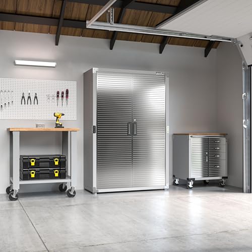 Seville Classics UltraHD Solid Steel Lockable Metal Storage Cabinet Locker Organizer, w/Adjustable Shelves for Garage, Warehouse, Office, Classroom, Granite, 48" W x 24" D x 72" H