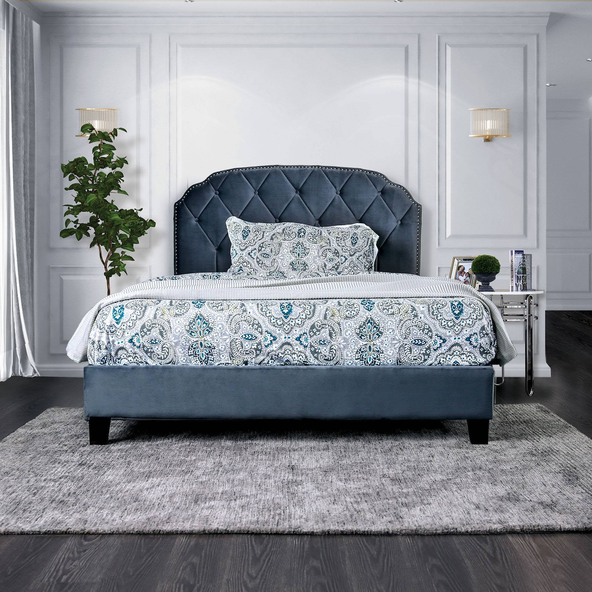 Queen Serena Tufted Upholstered Bed Gray - miBasics
