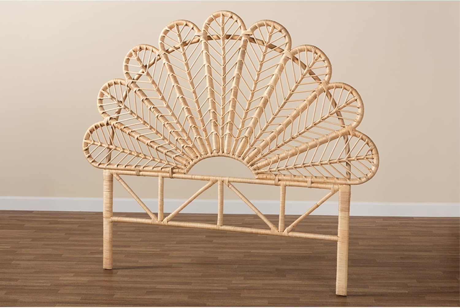 Baxton Studio Variel Modern Bohemian Rattan Queen Size Standalone Headboard