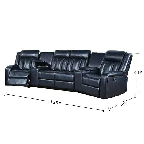 Poundex Leatherette Power Sectional with Cup Holders, Grey