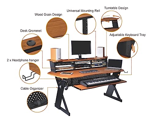 EX100 Series Music Studio Desk Workstation with 3 x 4U Rack (Cherry)
