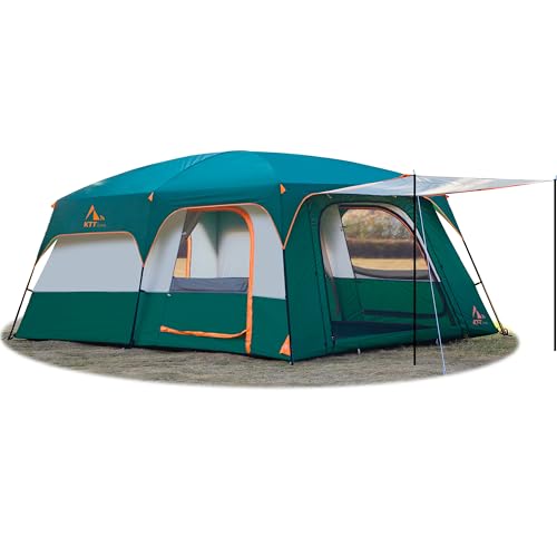 KTT Extra Large Tent 10-12-14 Person(Style-B),Family Cabin Tents,2 Rooms,3 Doors and 3 Windows with Mesh,Straight Wall,Waterproof,Double Layer,Big Tent for Outdoor,Picnic,Camping,Family Gathering