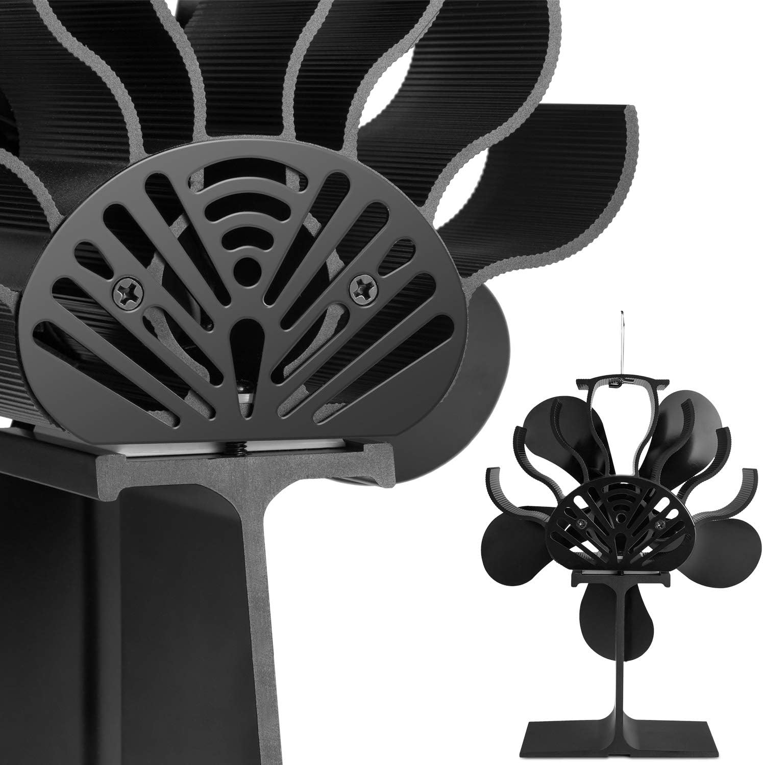 Slivek 5-Blades Fireplace Stove Fan, Silent Motors Heat Powered Stove Fan with Thermometer for Wood, Log Burner, Fireplace Pack of 2