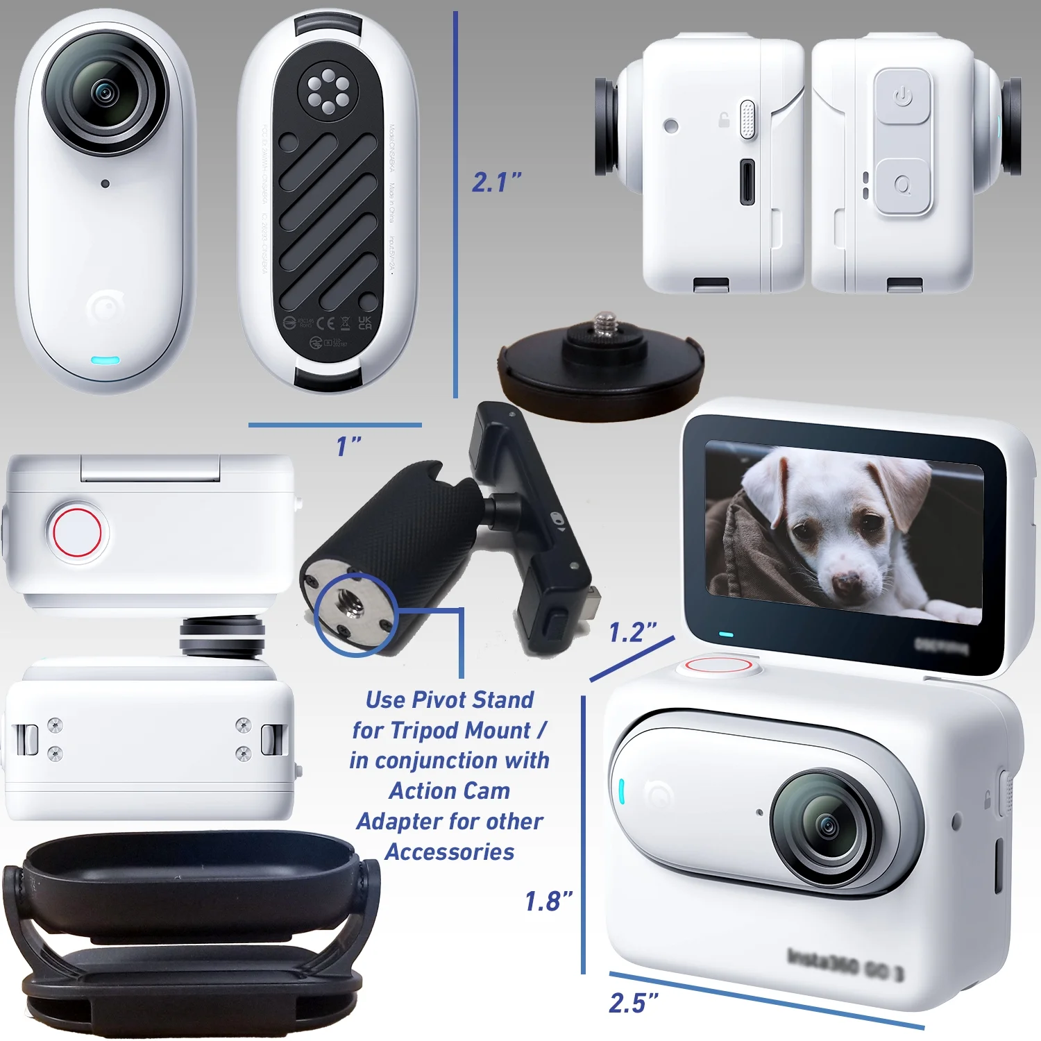 Ultimaxx Deluxe Insta360 GO 3 Action Camera Bundle (32GB) - Includes: 1/4” Screw Adapter for Action Cam Mounts, Extension Arm Helmet Mount Kit & Much More (32pc Bundle)