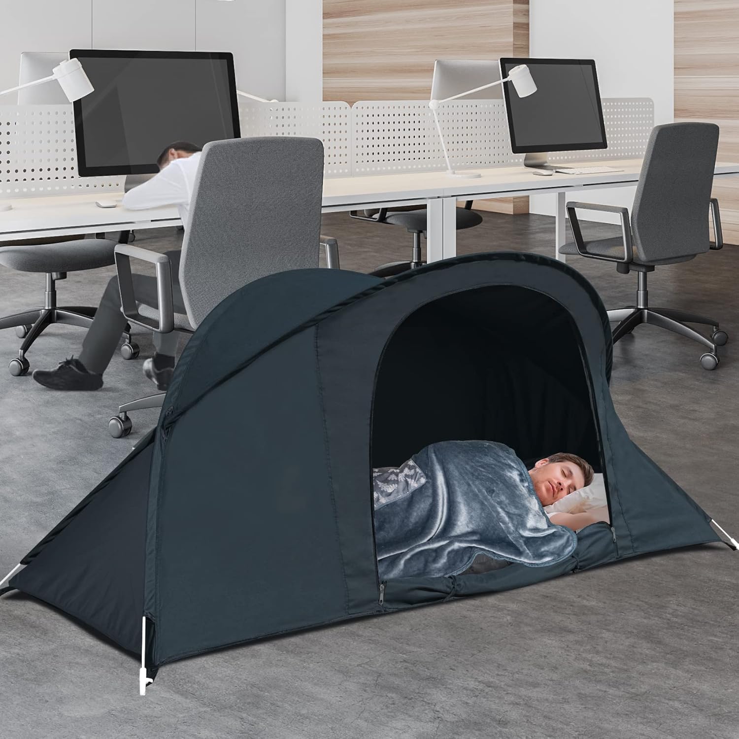 EighteenTek Bed Canopy Office Bed Tents Dream Tents Privacy Space Office Sleeping Tents Indoor Pop Up Portable One Person Lay Down NOT Sitting Frame Curtains Breathable Grey Cottage 75”x28”x31”H