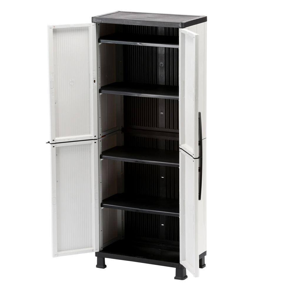 HDX 27 in. W 4 Shelf Plastic Multi-Purpose Cabinet in Gray 221874