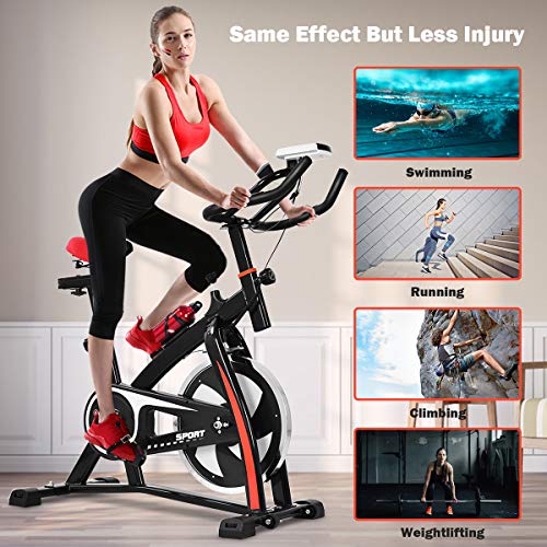 Indoor Bike Trainer Exercise Bicycle Fitness Cycling Smooth Belt Driven with Bottle Holder LED Display for Home Weight Loss Fitness Equipment