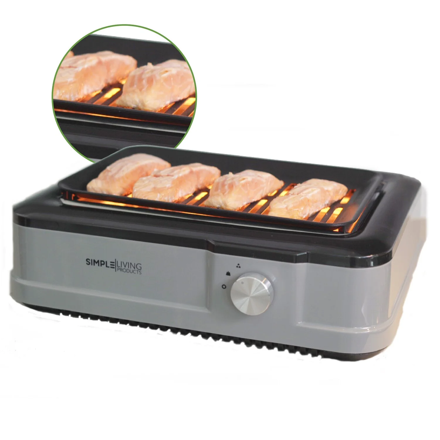 Simple Living Infrared Electric Indoor Smokeless Grill  Non Stick Ceramic 8x14" Grilling Surface  Consistent 446?F Temperature  BBQ Char Grilled Results with Virtually ZERO SMOKE