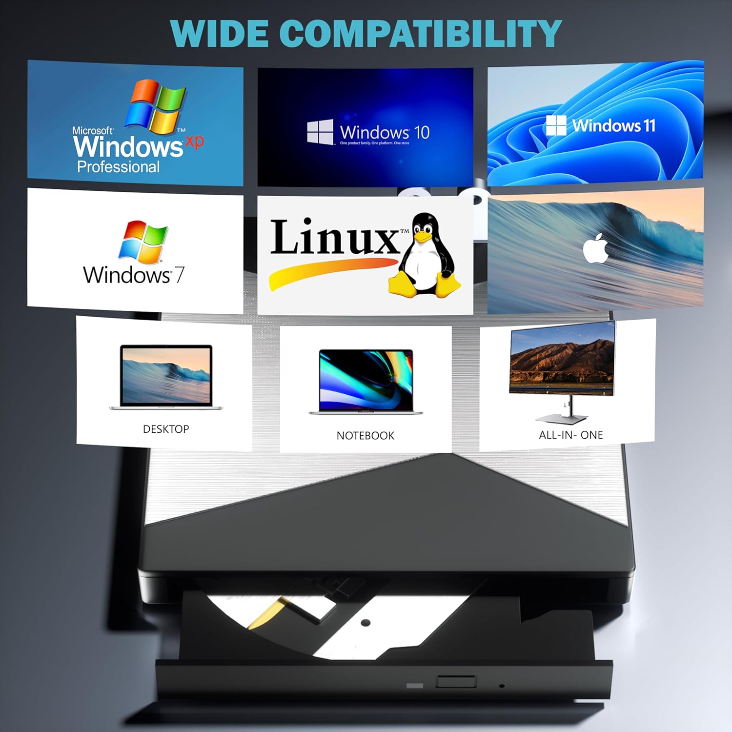 External Blu Ray Drive, 4K Portable Blu Ray Burner USB 3.0 Type-C UHD BD Player with SD/TF Port, CD/DVD Burner R/W 3D Blu Ray Drive, External 4k Blu Ray Drive Compatible with Windows Mac OS Laptop