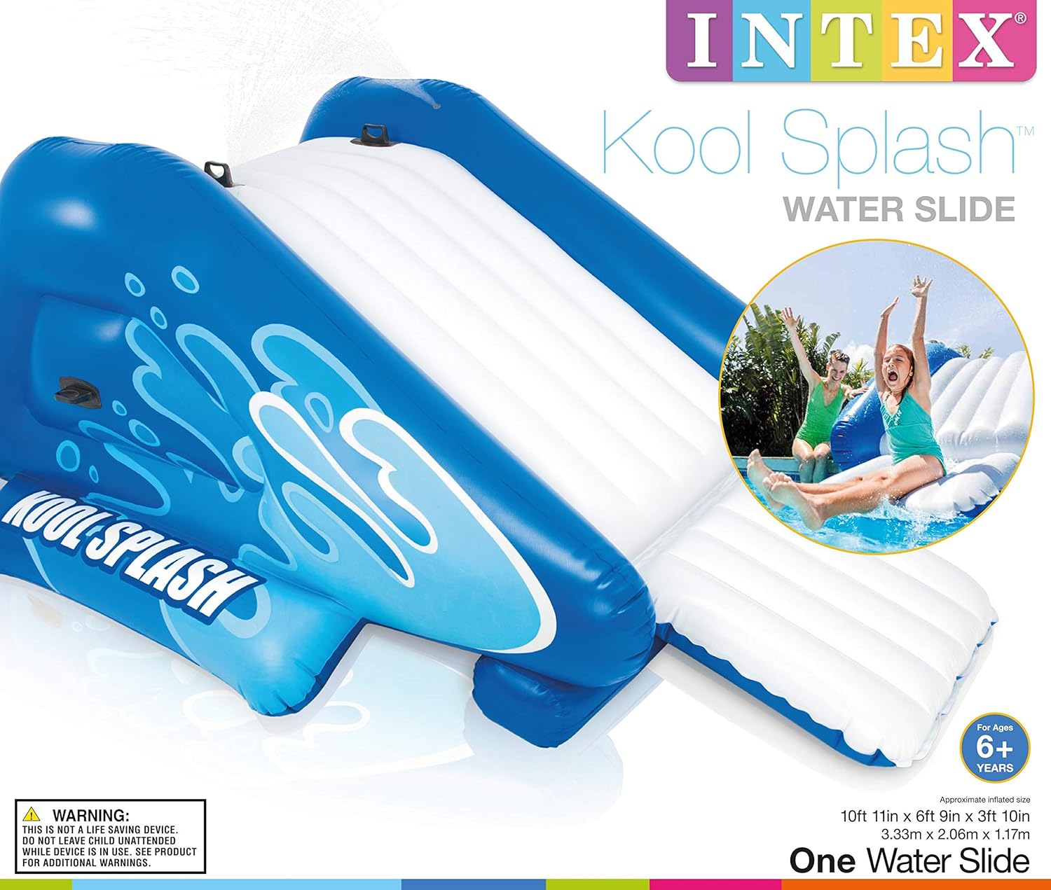 Intex Kool Splash Durable Vinyl Inflatable Play Center Swimming Pool Water Slide with Built in Sprayers for Kids and Adults, Age 6 and Up, Blue
