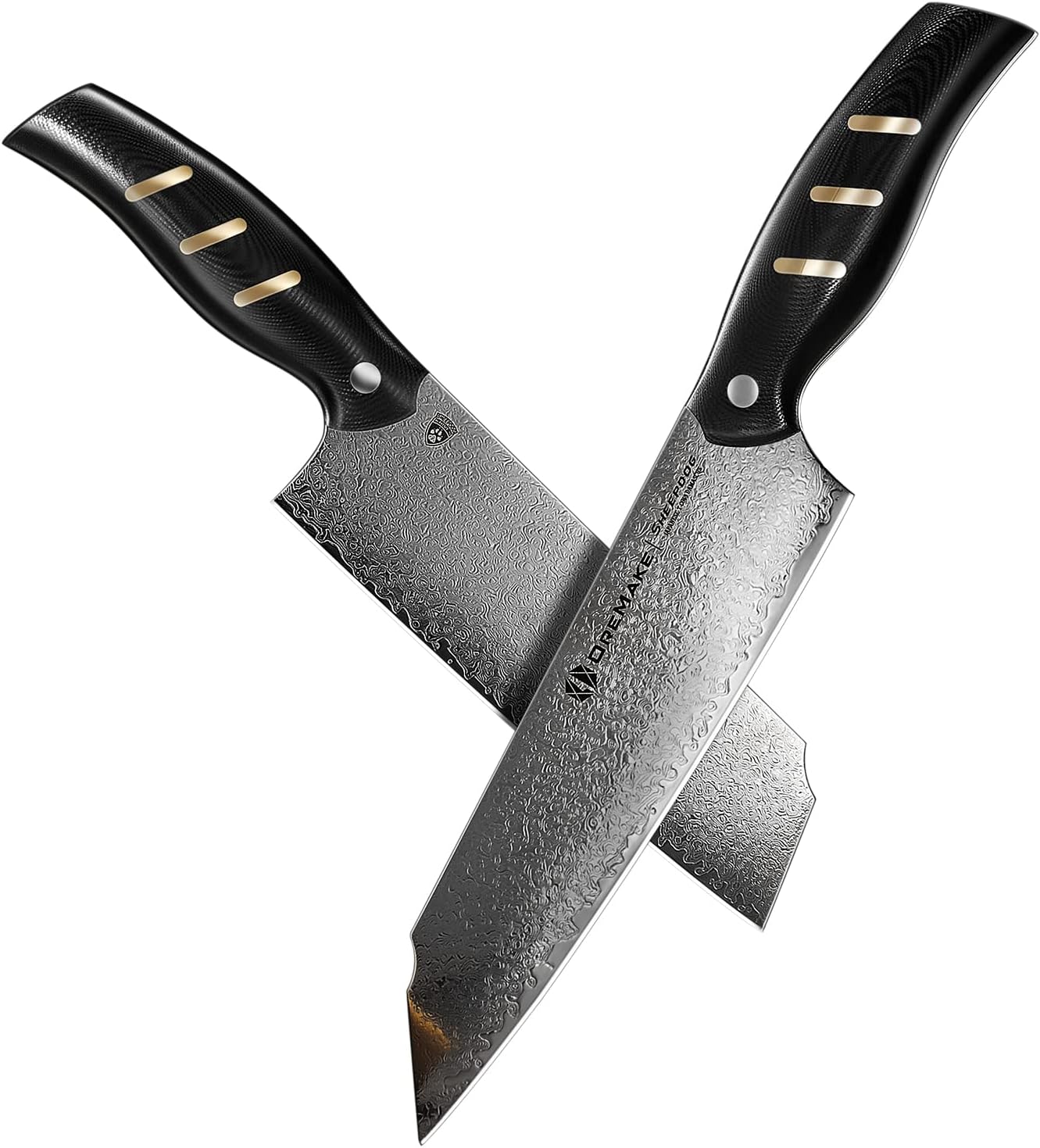 Chef's Knife, OREMAKE 7-INCH NAKIRI Kitchen Knife, Japanese Damascus Steel 69-Layer Forged, With High Carbon Content, With Ergonomic Brass-Accented G10 Handle, Sheepdog Knife Series，Gift For Family.