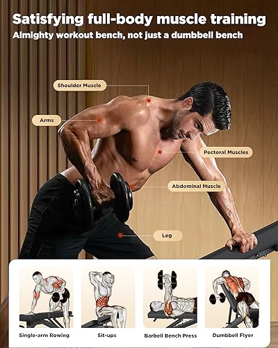 Foldable Weight Bench - Adjustable Bench for Full Body Workout, Fully Upright Backrest Design, Multi-Purpose Incline Decline Bench - 2025 Version Black