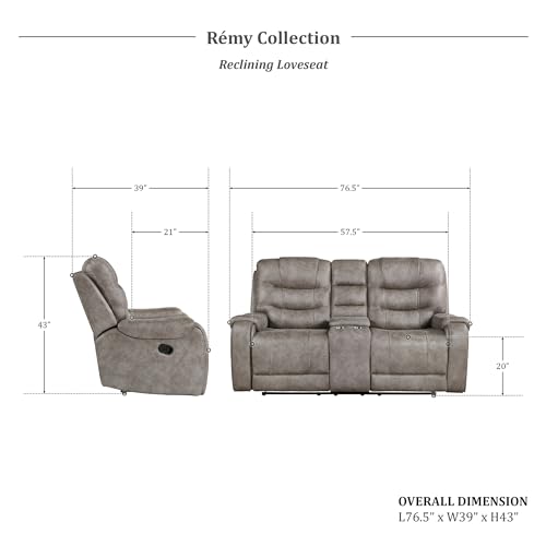 Lexicon Recliner Sofa for Living Room, Double Recliner RV Couch, Manual Wall Hugger Recliner Home Theater Seating Microfiber Reclining Sofa, 76.5''W Loveseat with Center Console, Grayish Brown