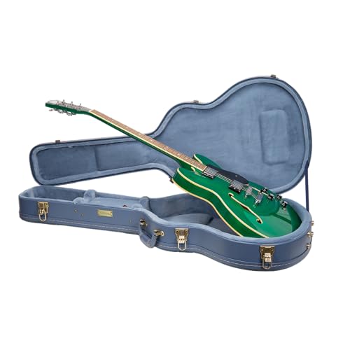 Crossrock Relief Series 335 Guitar Case for ES-335 & Semi-Hollow Electric Guitars | Carved Smoke Blue Finish, Monochrome Blue Velvet Interior, Lock – Premium Wooden Hardshell