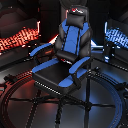 Gaming Chairs for Adults, Computer Chair with Footrest and Ergonomic High Back, Big and Tall Gamer Chairs with Massage Lumbar Support, 360° Swivel Height Adjustable, Blue