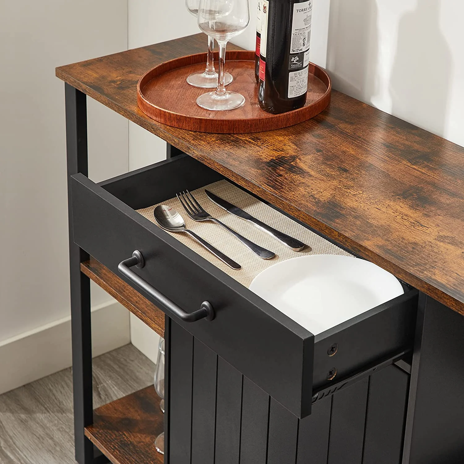 by SONGMICS Home Buffet Cabinet, Kitchen Sideboard, Storage Organizer with Drawer, Shelves, Door, for Living Room Hallway, 11.8 x 47.2 x 31.5 Inches, Rustic Brown and Black ULSC103B01