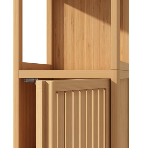 Tall Bathroom Storage Cabinet, Bamboo Storage Cabinet with Door and 2 Tier Shelves - Narrow Bathroom Cabinet Freestanding for Bedroom, Living Room and Kitchen (52")