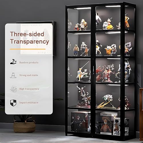 5-Tier Curio Display Cabinet, Storage Shelves with Acrylic Glass Door, Collectibles Toy Organizers Rack & Display Shelf, Kids Bookshelf and Bookcase for Playroom, Bedroom
