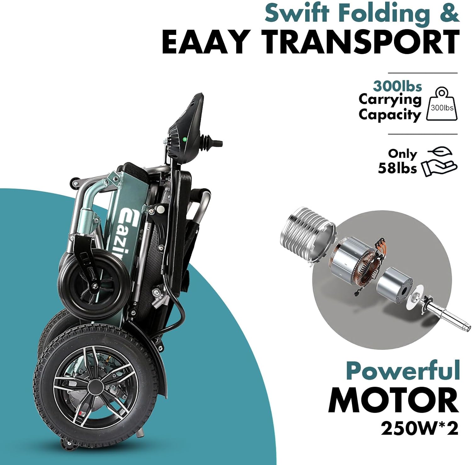 Electric Wheelchairs for Adults, Upgrade Seat Cushion Contains Cooling Gel, with LED Llight and Sidebag, Electric Wheelchairs, Lightweight Electric Wheelchair