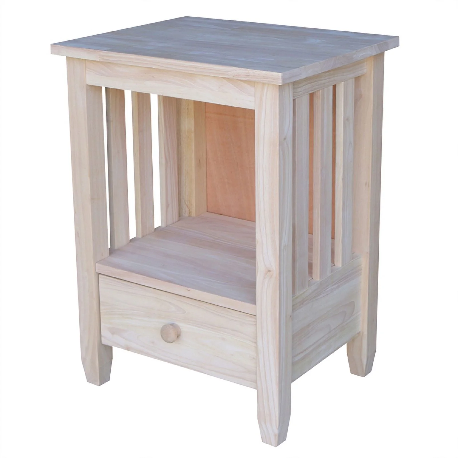 International Concepts Solid Wood Unfinished Mission Tall End Table with Drawer